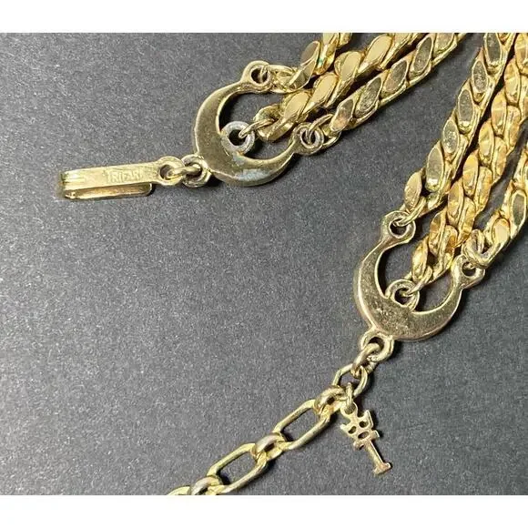 Crown Trifari Vintage Gold Tone 3 - Strand Chain Necklace 18” Signed - Picture 8 of 8